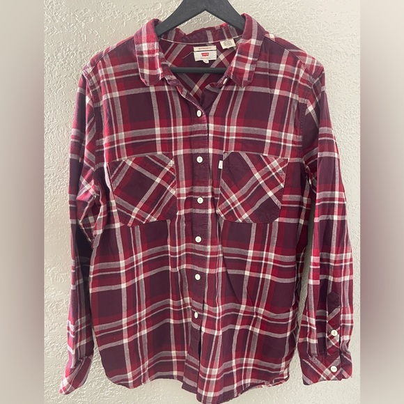 Levi's Tops - Vintage Women's Levi's Burgundy Plaid Button‎ Down Shirt Size XLARGE
